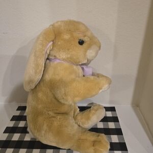 Plush Tan Bunny with Lavender Bow - Soft Stuffed Animal 17 In Large Bunny
